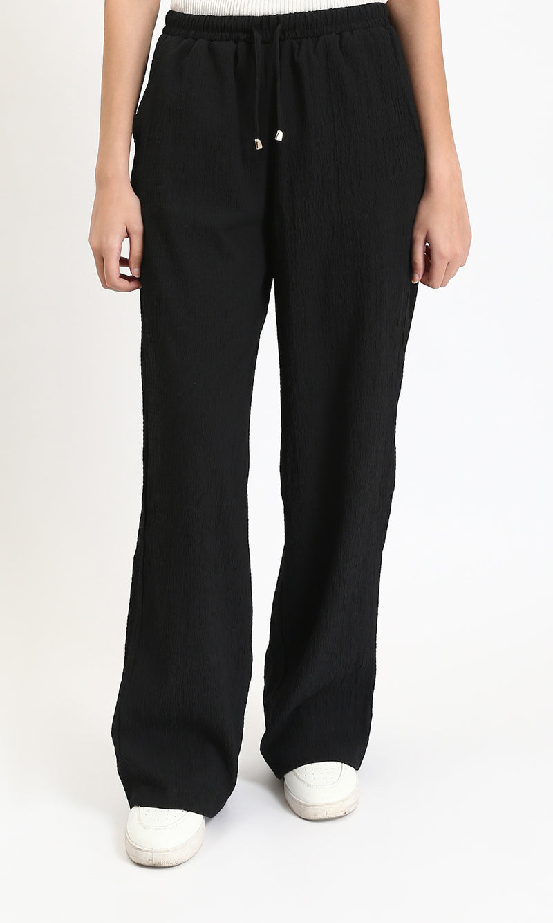 R208115 - Slip On Textured Casual Pants - Black