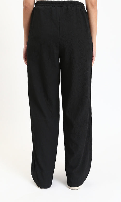 R208115 - Slip On Textured Casual Pants - Black