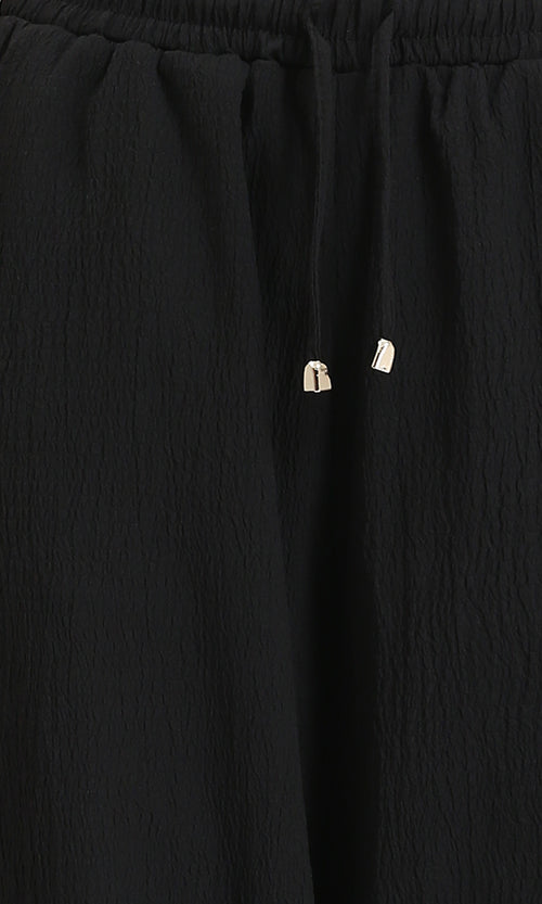 R208115 - Slip On Textured Casual Pants - Black