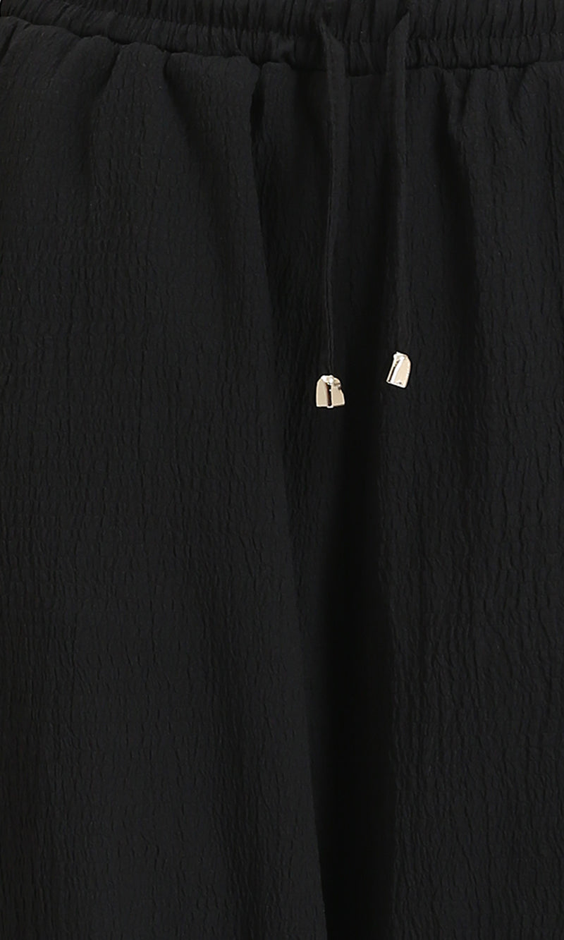 R208115 - Slip On Textured Casual Pants - Black