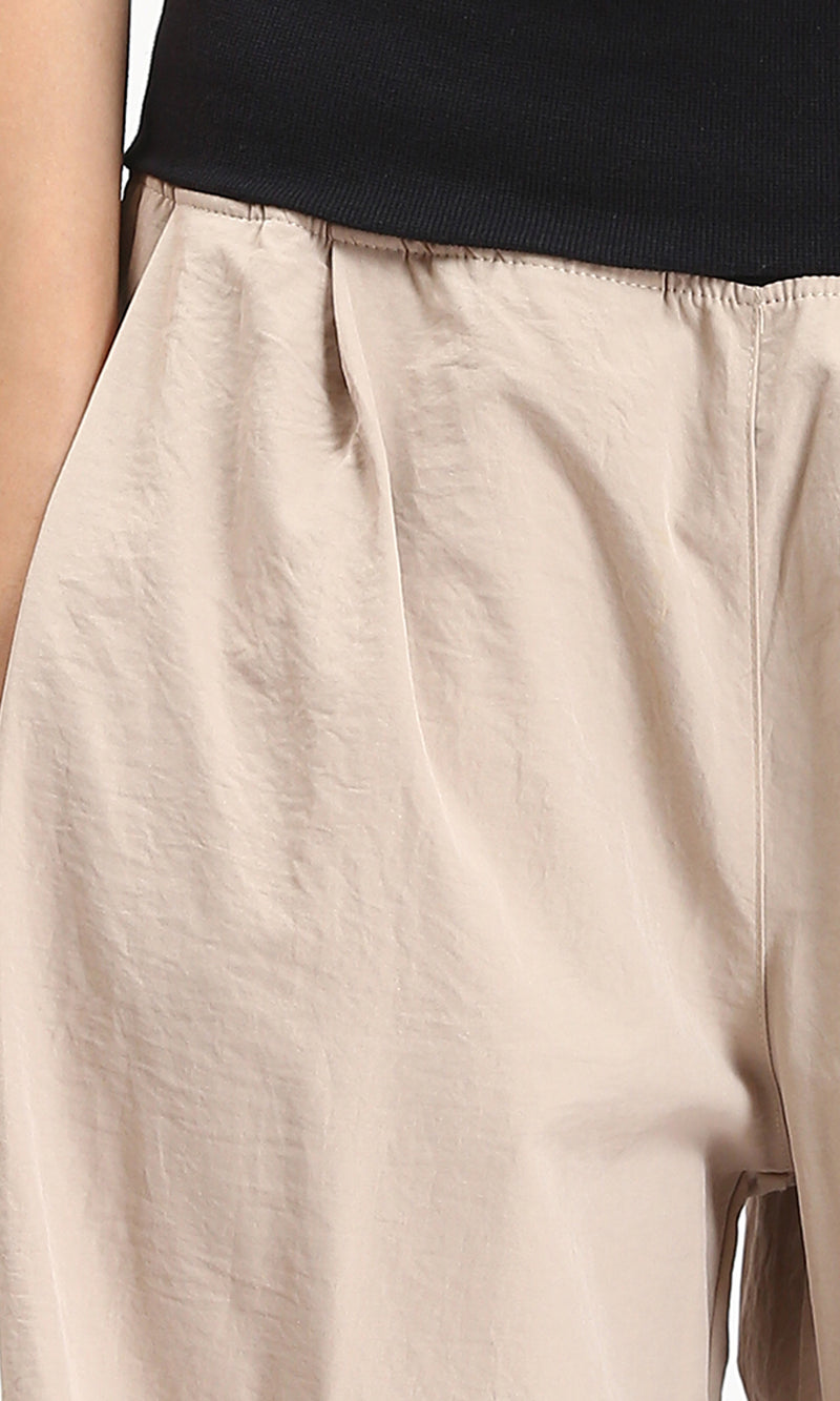 R208117 - Wide Leg Pants with Wide Elastic Waist - Dark Beige