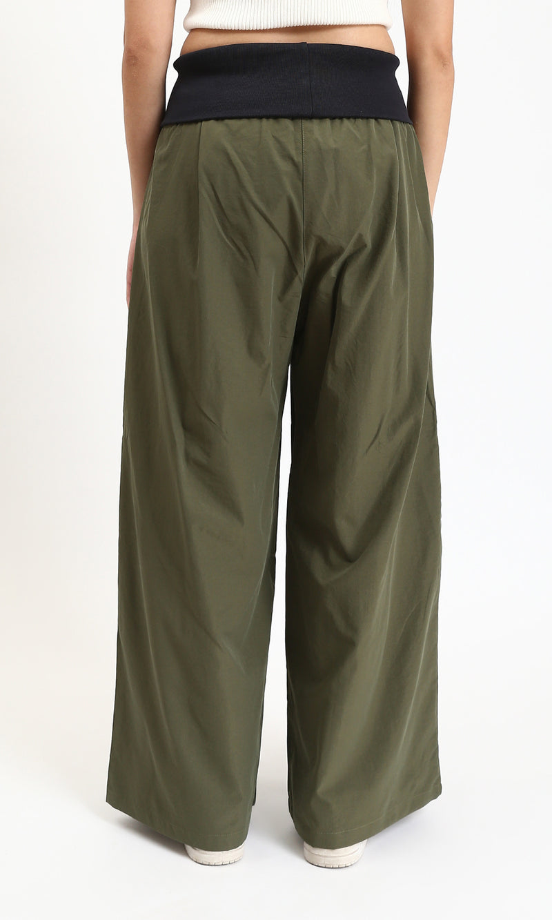 R208118 - Wide Leg Pants with Wide Elastic Waist - Dark Olive