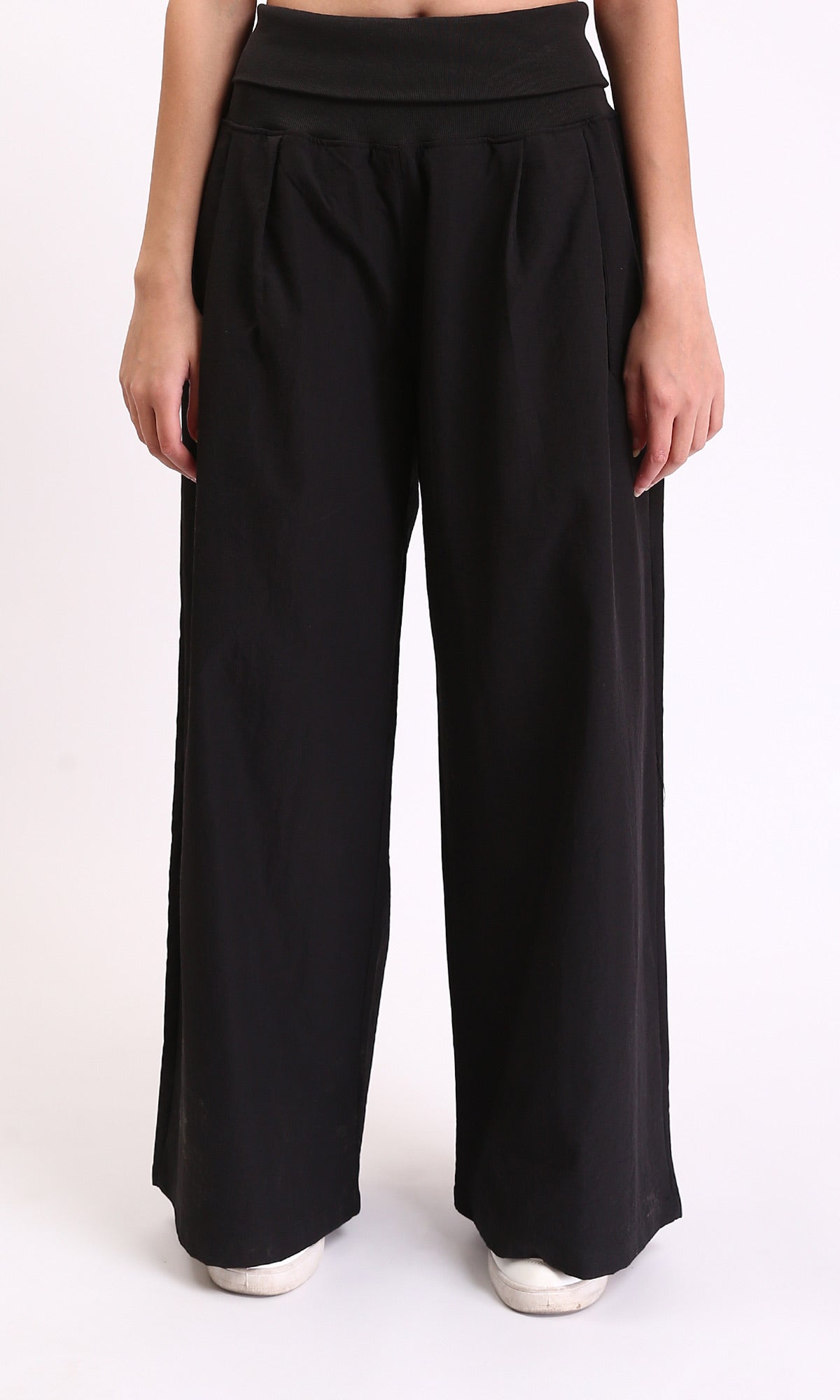 R208119 - Solid Wide Leg Casual Pants - Black