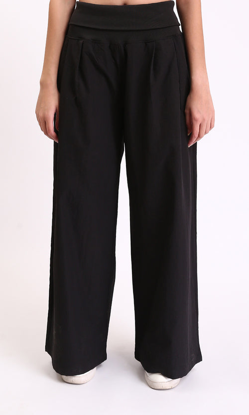R208119 - Solid Wide Leg Casual Pants - Black