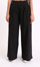 R208119 - Solid Wide Leg Casual Pants - Black