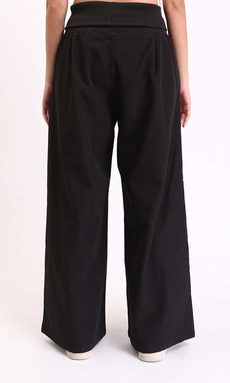 R208119 - Solid Wide Leg Casual Pants - Black