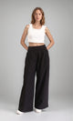 R208119 - Solid Wide Leg Casual Pants - Black
