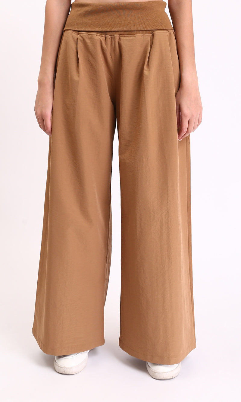 R208120 - Solid Wide Leg Casual Pants - Light Brown