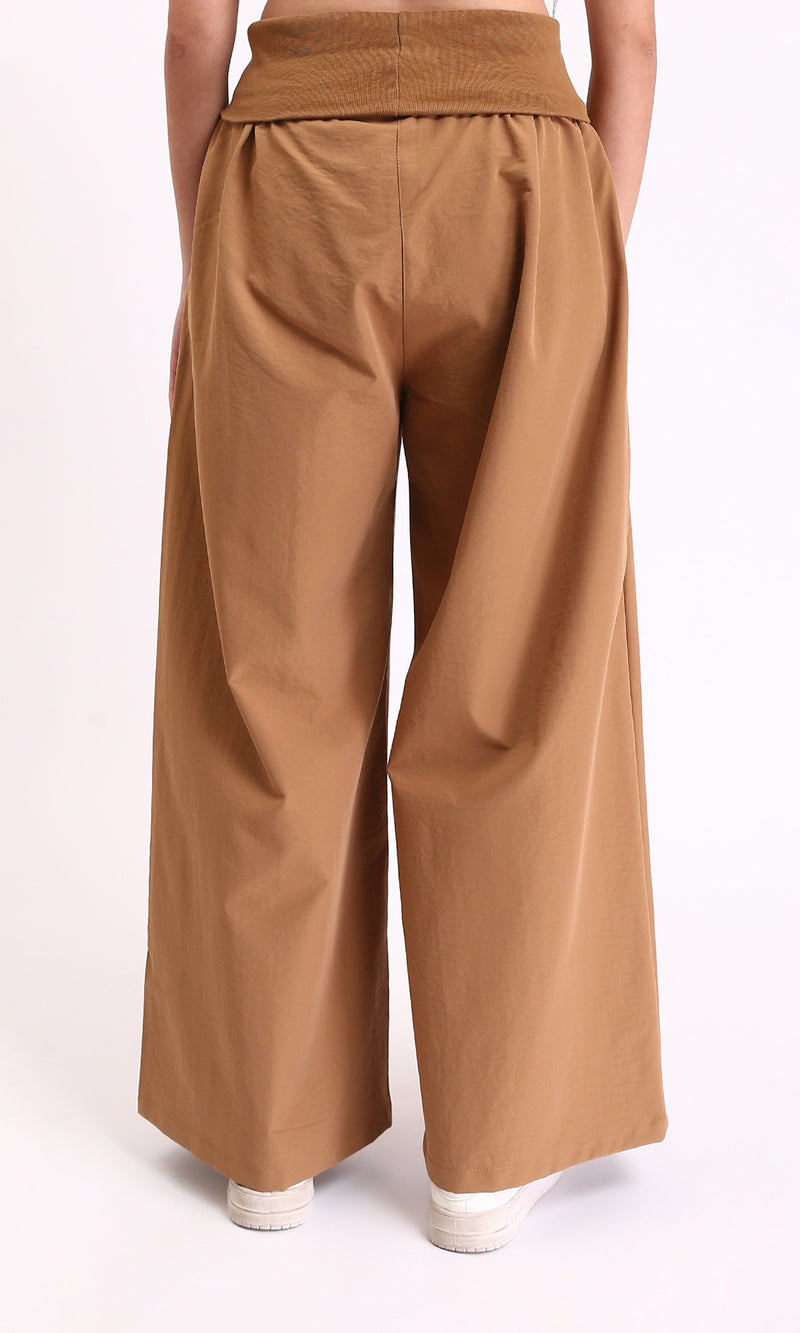 R208120 - Solid Wide Leg Casual Pants - Light Brown