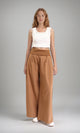 R208120 - Solid Wide Leg Casual Pants - Light Brown