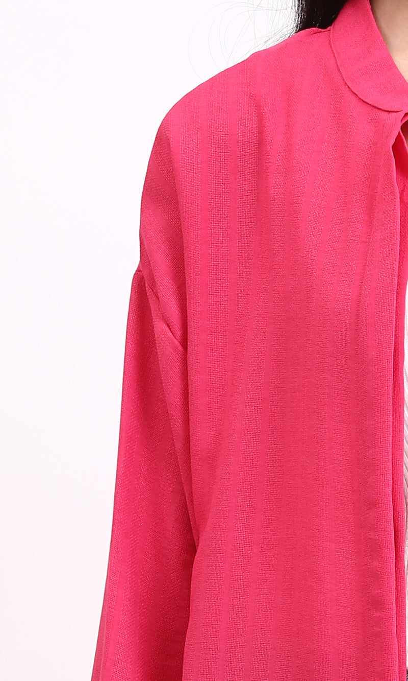 R208121 - Mandarin Collar Textured Long Shirt - Fuchsia
