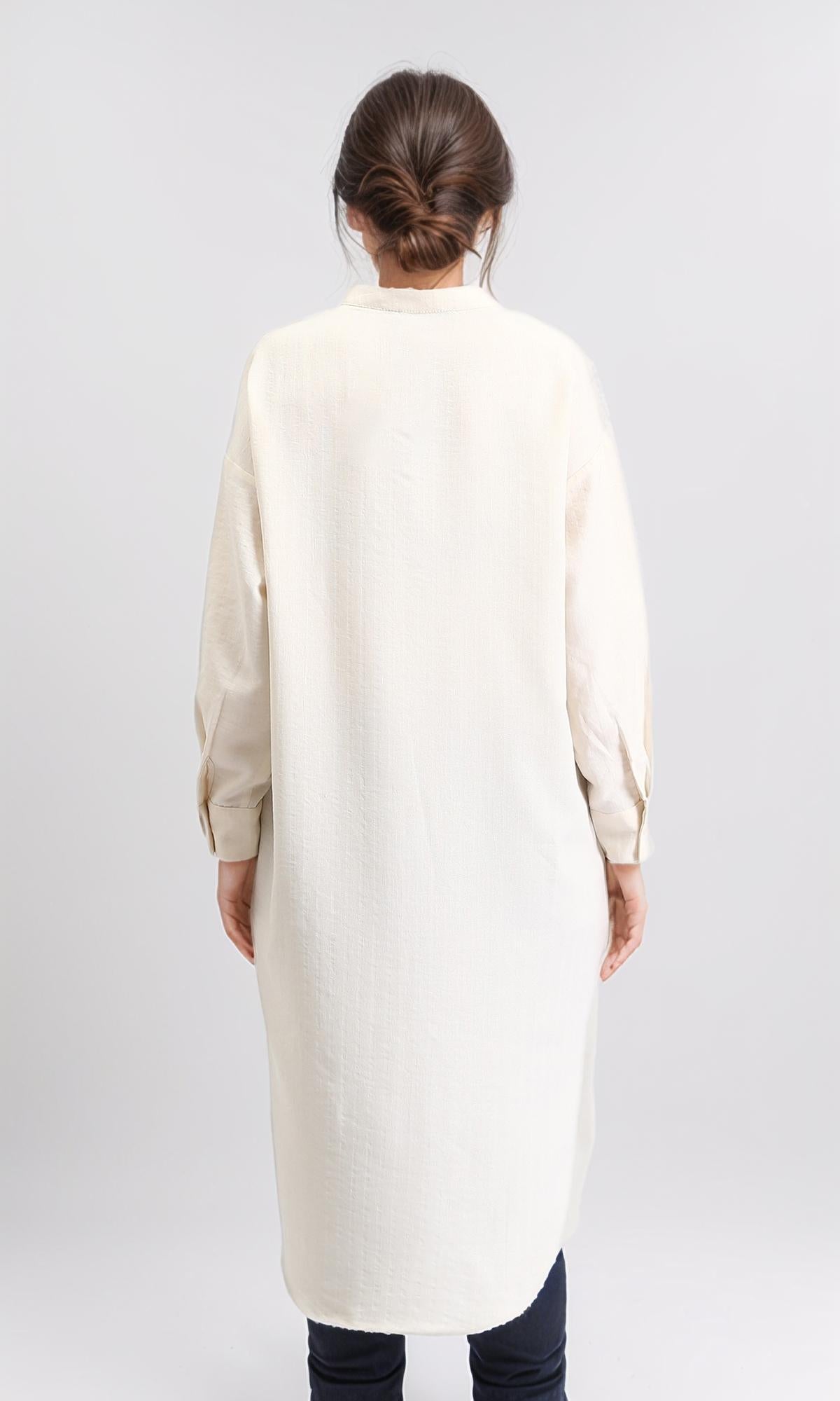 R208122 - Solid Long Shirt with Hidden Buttons - Cream