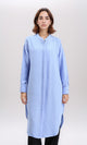 R208123 - Mandarin Collar Textured Long Shirt - Baby Blue