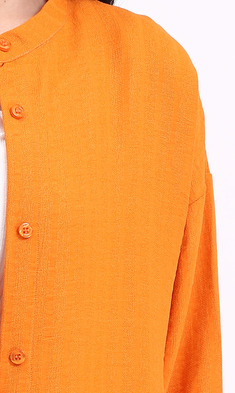 R208124 - Mandarin Collar Textured Long Shirt - Orange