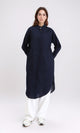 R208126 - Mandarin Collar Solid Long Shirt - Navy Blue