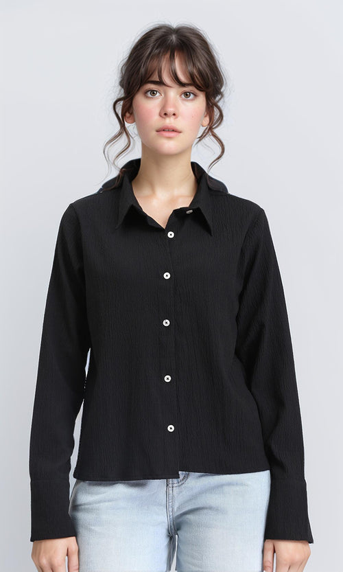 R208127 - Buttons Down Long Sleeves Textured Shirt - Black