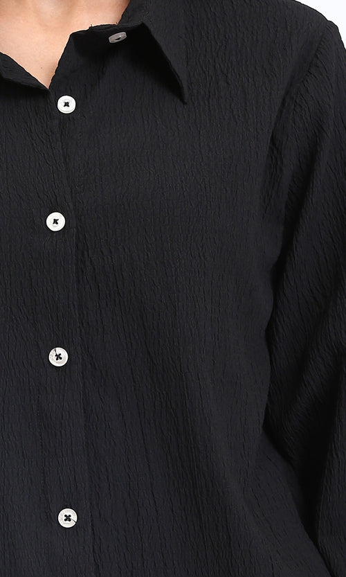 R208127 - Buttons Down Long Sleeves Textured Shirt - Black