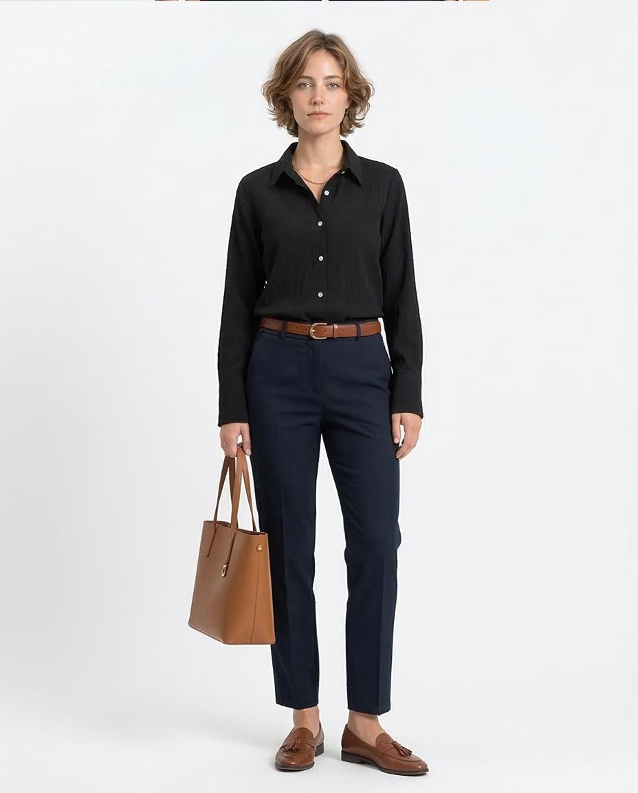 Ravin Women’s Crinkle-Textured Button-Down Shirt – Black - R208127