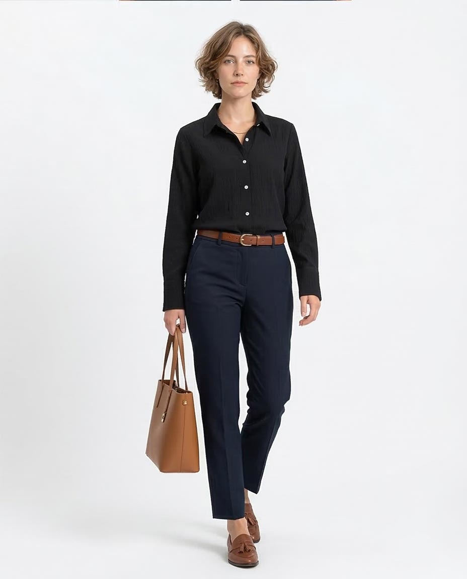 Ravin Women’s Crinkle-Textured Button-Down Shirt – Black - R208127