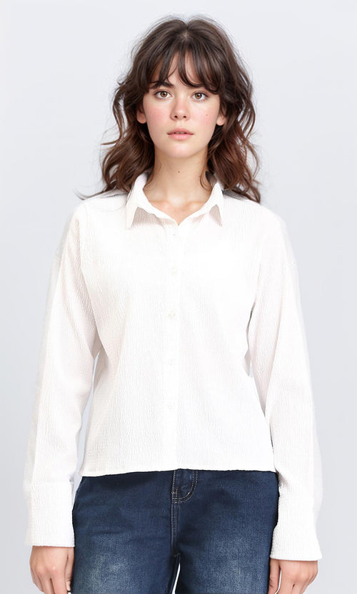 R208128 - Buttons Down Long Sleeves Textured Shirt - White