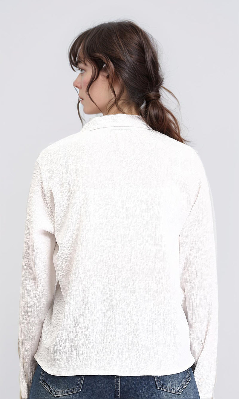 R208128 - Buttons Down Long Sleeves Textured Shirt - White