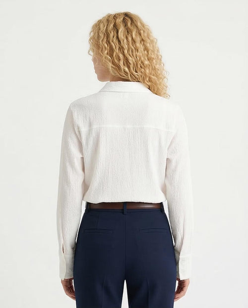 Ravin Women’s White Plissé Long-Sleeve Button-Down Shirt - R208128