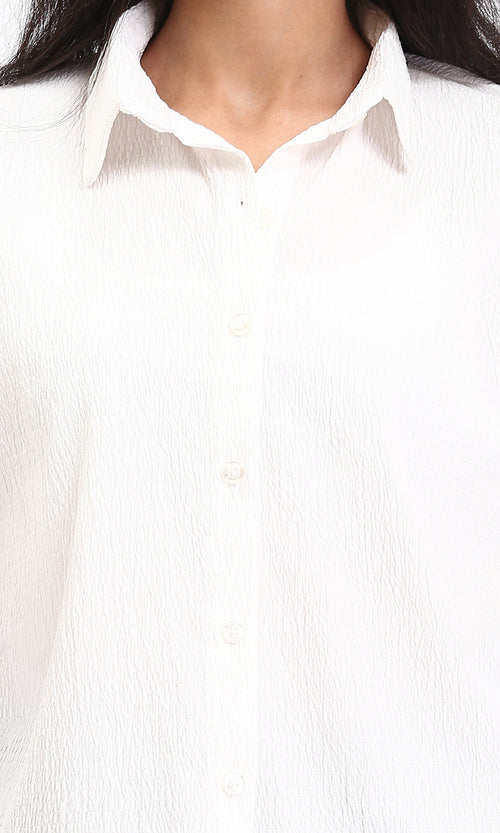R208128 - Buttons Down Long Sleeves Textured Shirt - White
