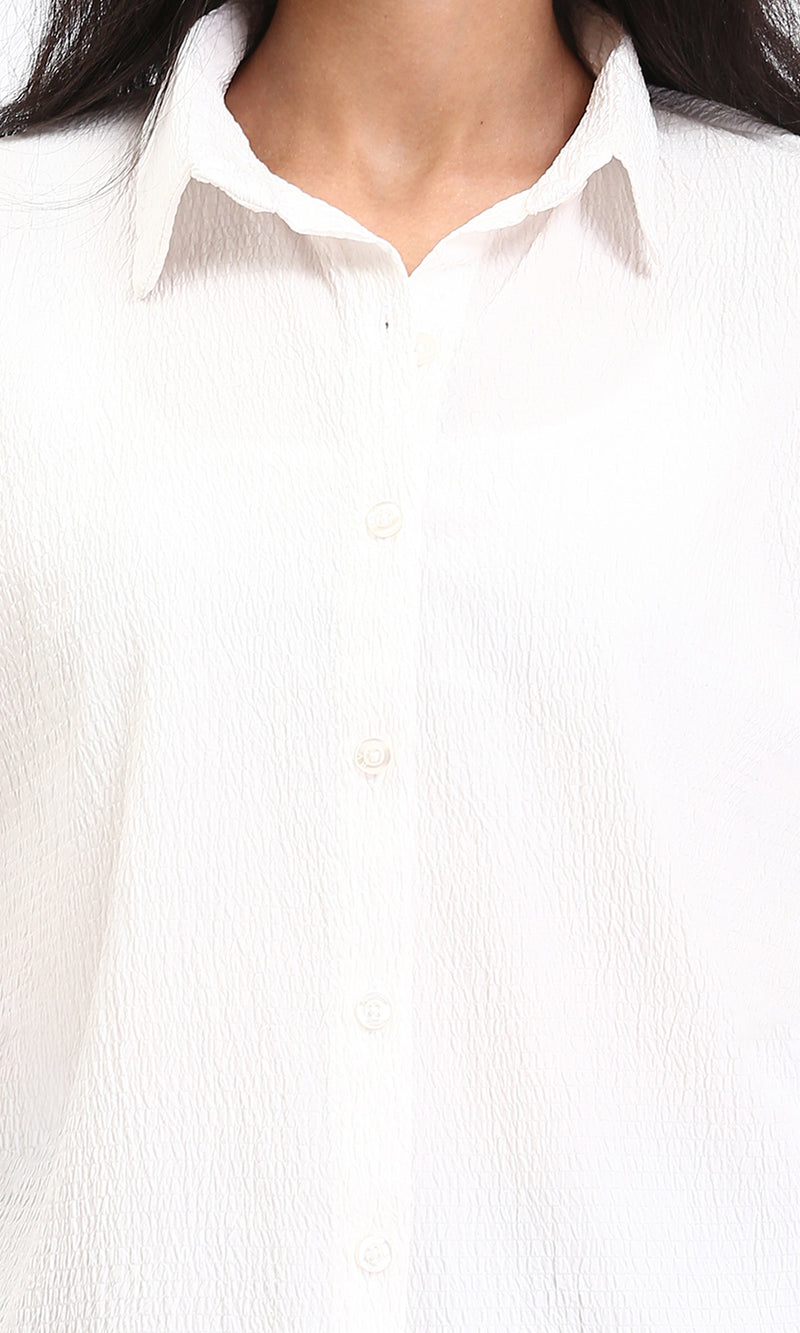 R208128 - Buttons Down Long Sleeves Textured Shirt - White
