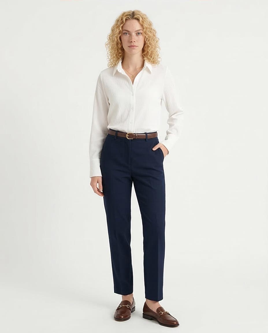 Ravin Women’s White Plissé Long-Sleeve Button-Down Shirt - R208128