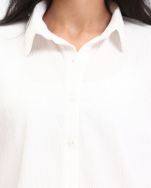 Ravin Women’s White Plissé Long-Sleeve Button-Down Shirt - R208128