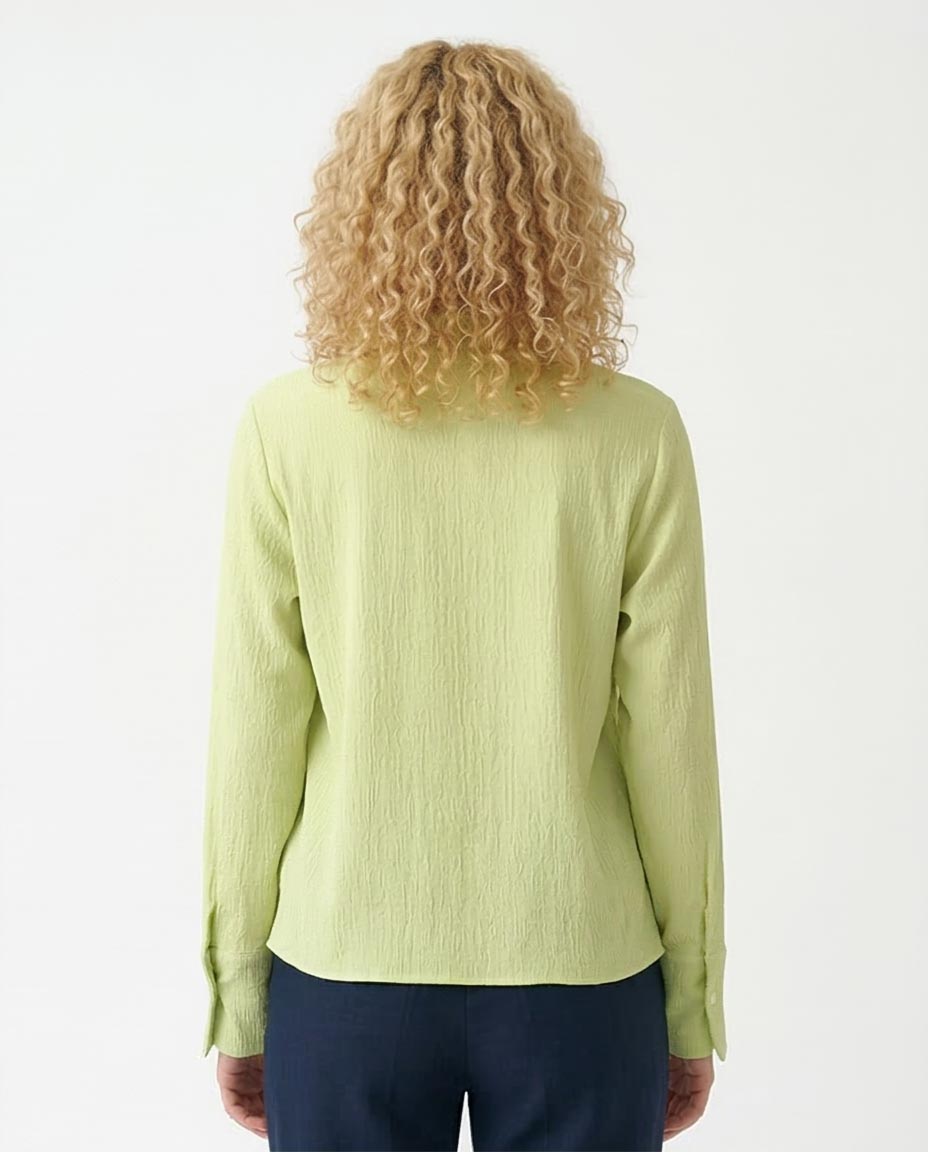 RAVIN Women’s Crinkle-Textured Button-Down Shirt – Lime Sorbet - R208129