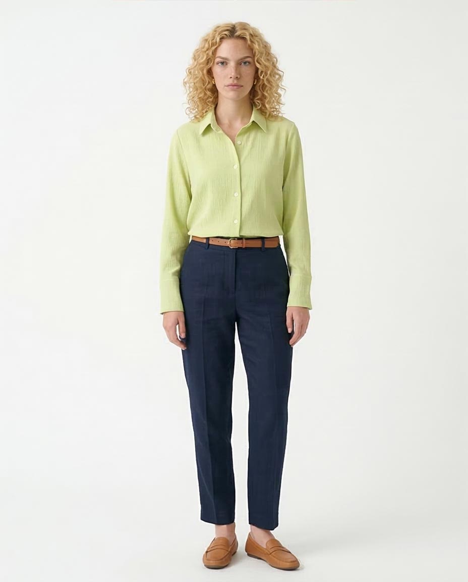RAVIN Women’s Crinkle-Textured Button-Down Shirt – Lime Sorbet - R208129