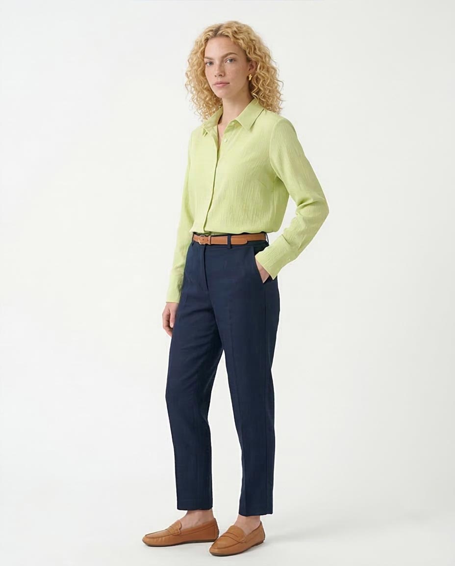 RAVIN Women’s Crinkle-Textured Button-Down Shirt – Lime Sorbet - R208129