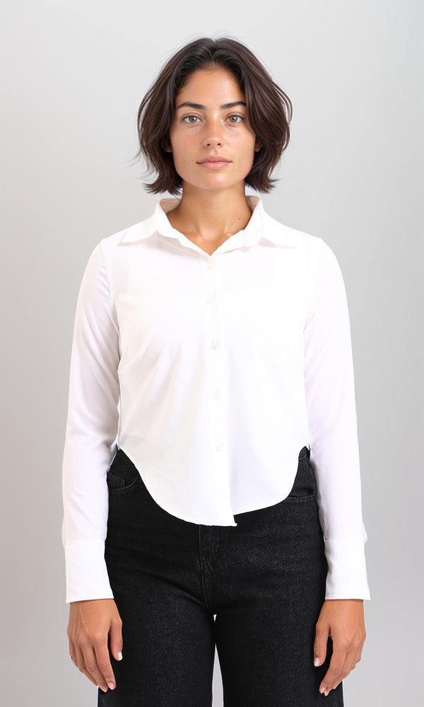 R208130-Classic Collar Solid Short Shirt - White