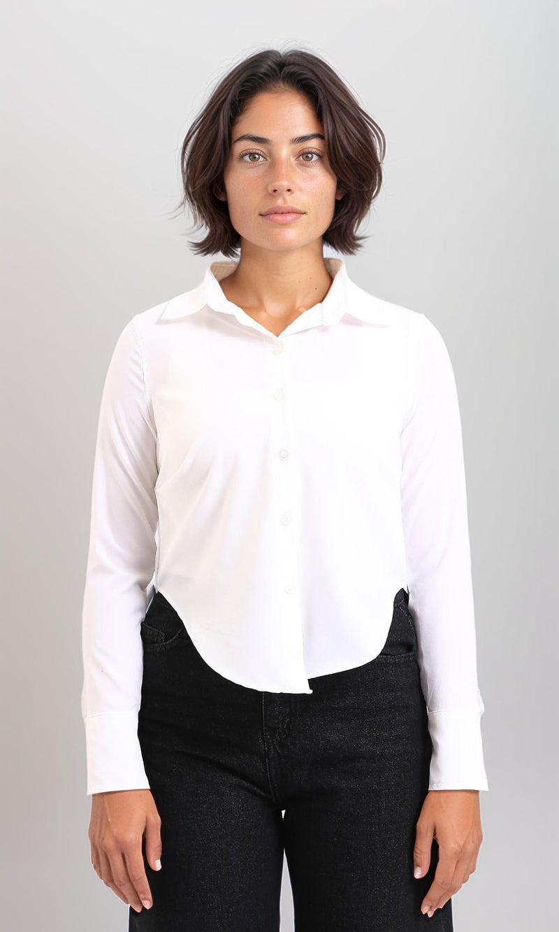 R208130-Classic Collar Solid Short Shirt - White