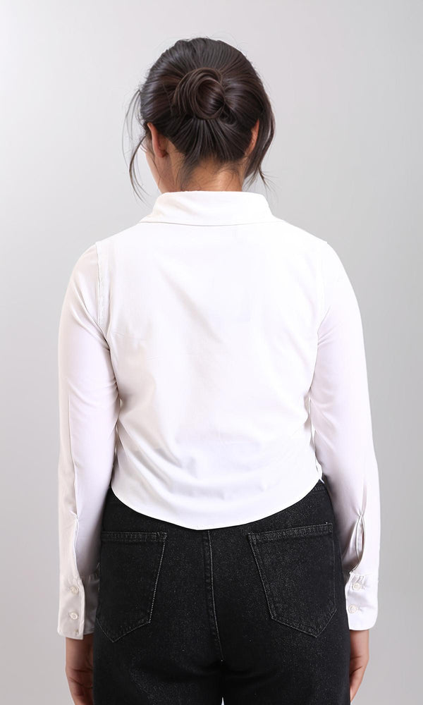 R208130-Classic Collar Solid Short Shirt - White