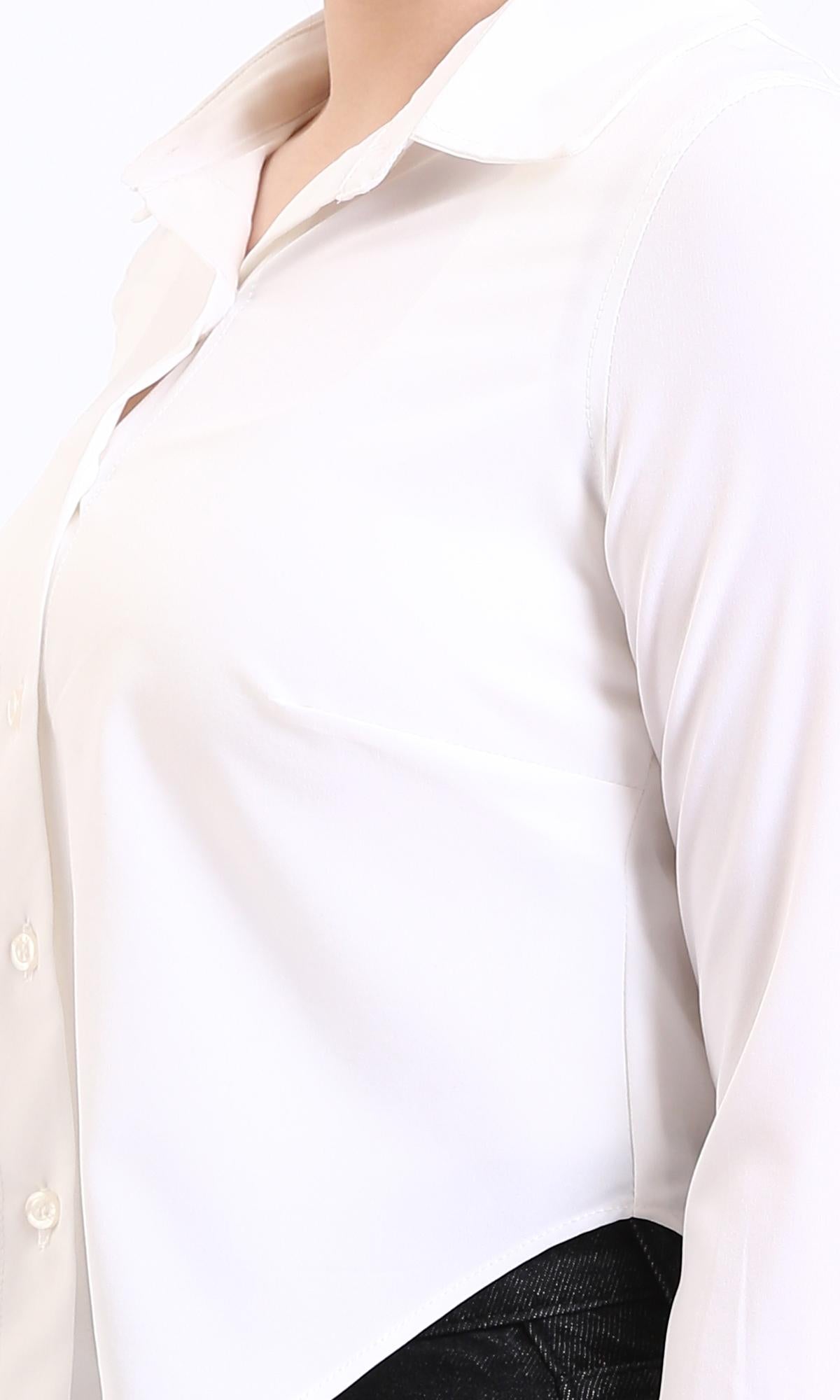 R208130-Classic Collar Solid Short Shirt - White
