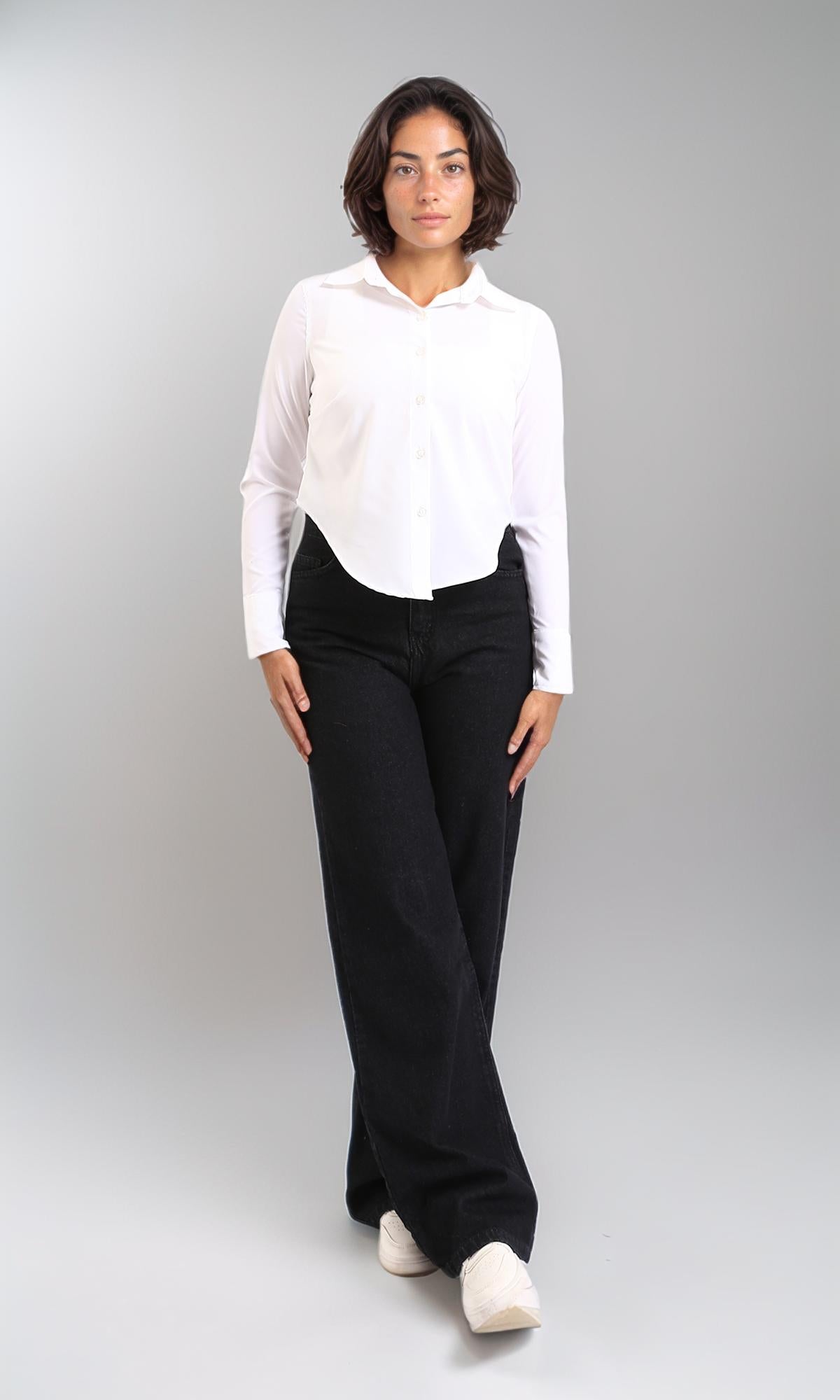 R208130-Classic Collar Solid Short Shirt - White
