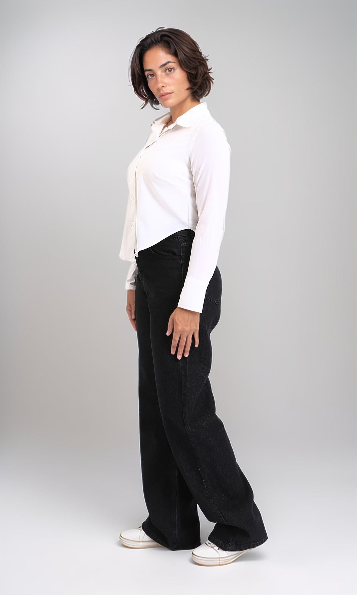 R208130-Classic Collar Solid Short Shirt - White