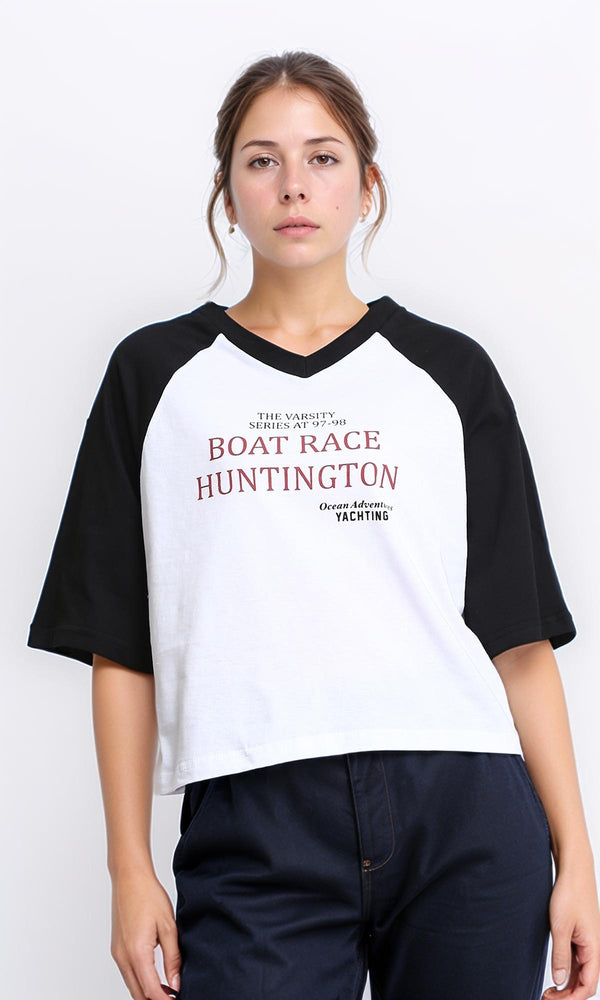 R208131 - Bi-Tone V-Neck Relaxed Tee - Black & White