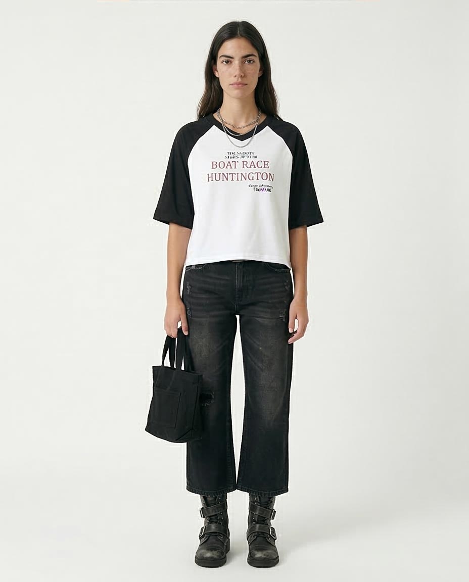 Ravin Boat Race Huntington Raglan Tee – Black & White Grunge - R208131