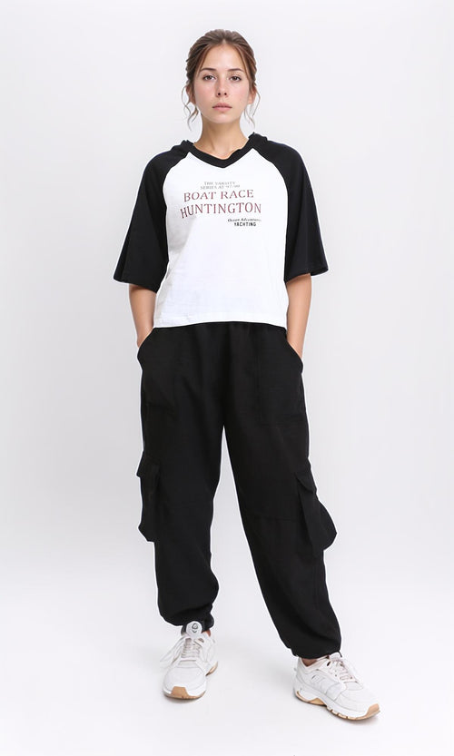 R208131 - Bi-Tone V-Neck Relaxed Tee - Black & White