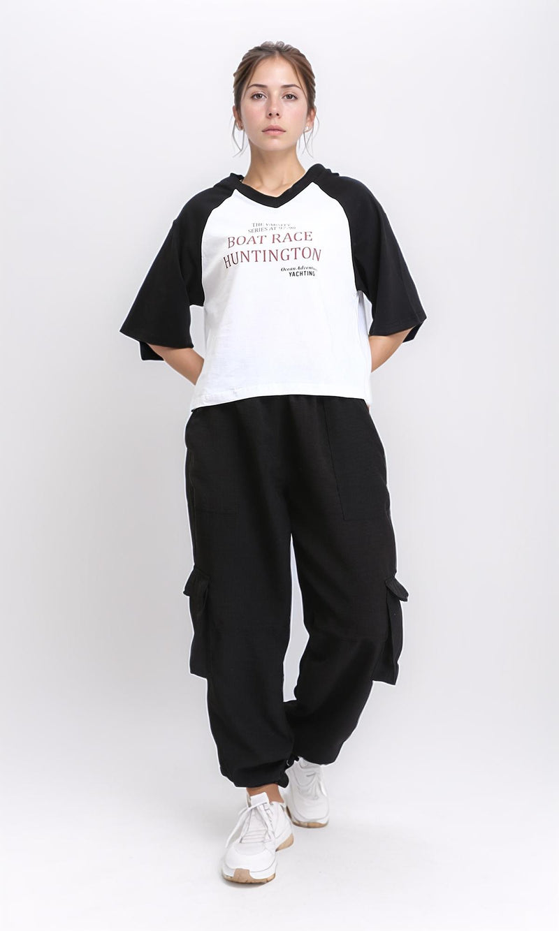 R208131 - Bi-Tone V-Neck Relaxed Tee - Black & White