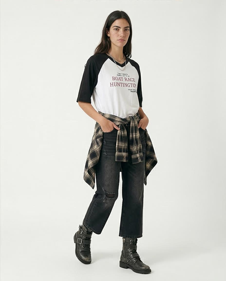 Ravin Boat Race Huntington Raglan Tee – Black & White Grunge - R208131
