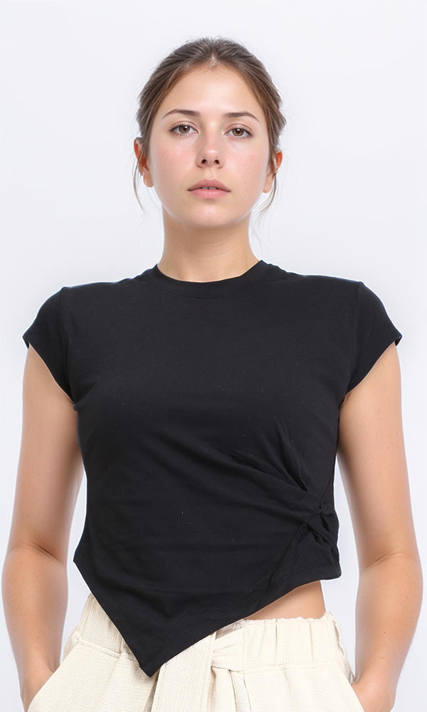 R208133 - Round Neck Solid Slip On Tee - Black