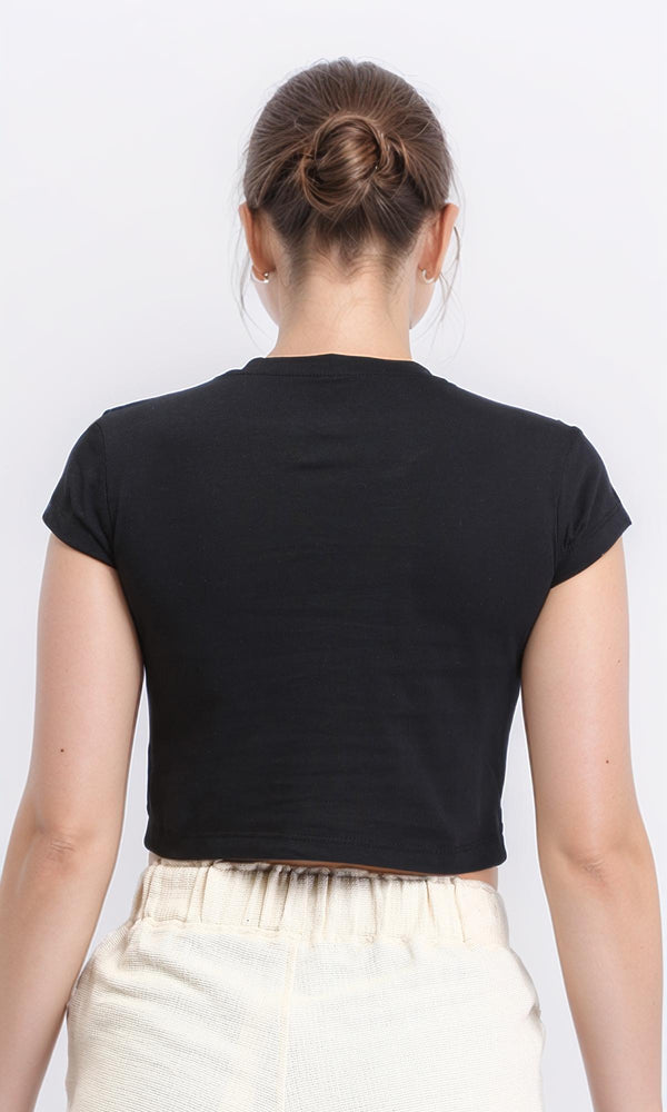 R208133 - Round Neck Solid Slip On Tee - Black