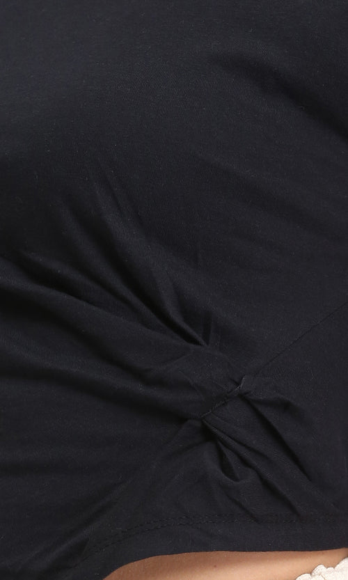 R208133 - Round Neck Solid Slip On Tee - Black