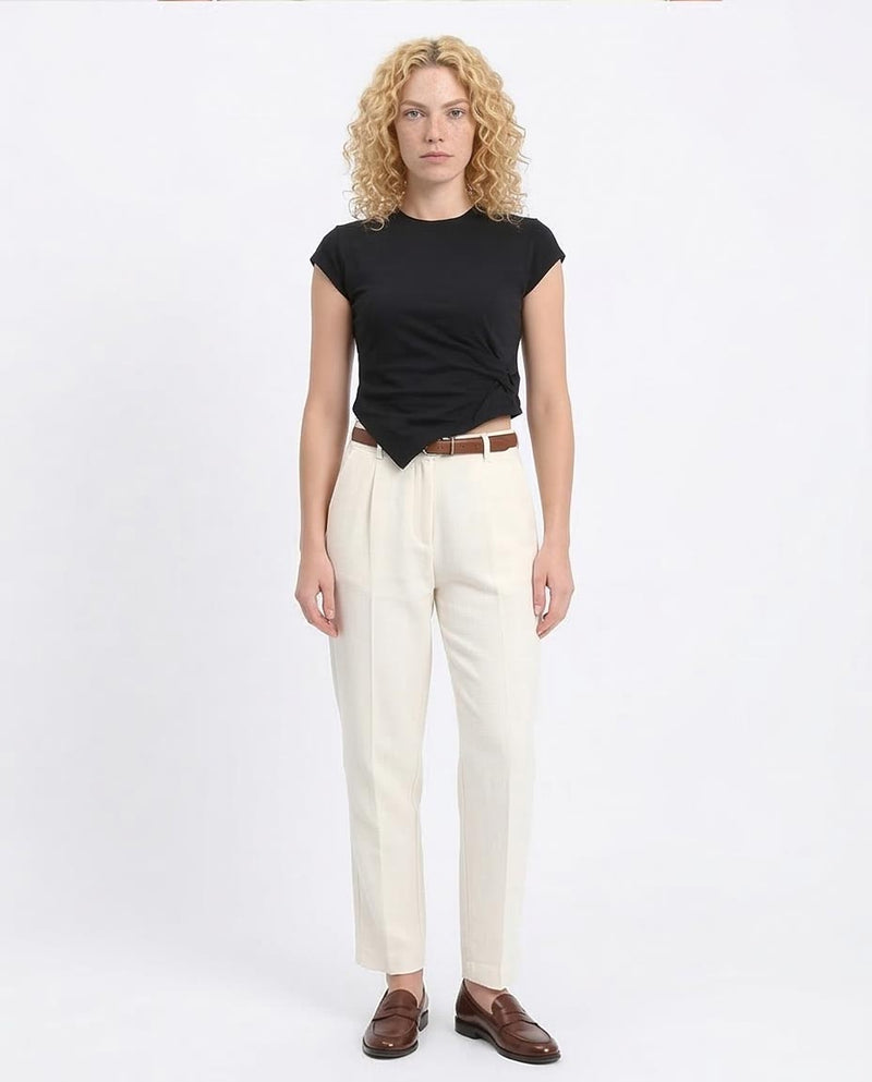 Ravin Asymmetric Knot Detail Cap Sleeve Baby Tee – Black -R208133