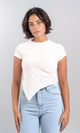 R208134-Short Sleeves Solid Asymmetric Tee - White