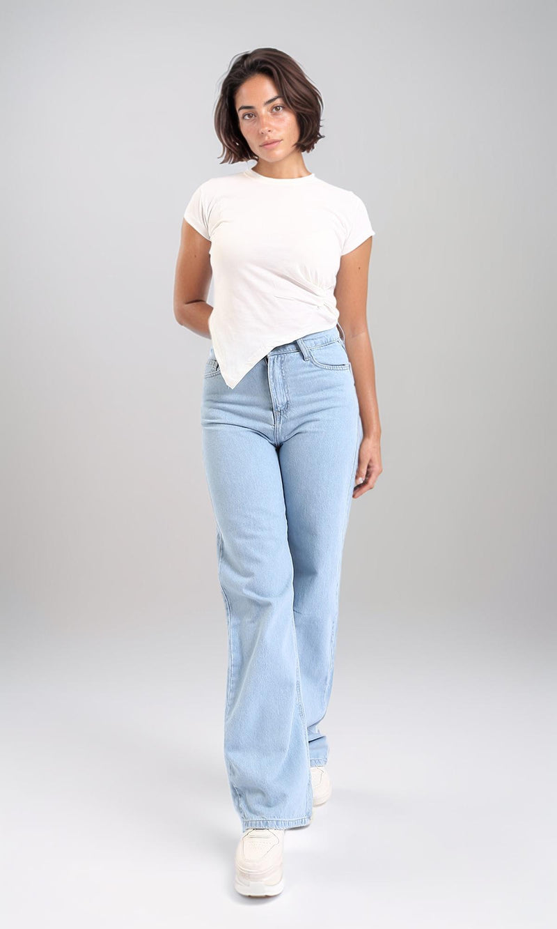 R208134-Short Sleeves Solid Asymmetric Tee - White